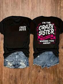 Camiseta de Mujer 100% Algodón de Corte Holgado - Estampado Geométrico de Letras en Ambos Lados, Manga Corta, Cuello Redondo, Estilo Casual para Primavera y Verano, Lavable a Máquina - Negro - Ver 6