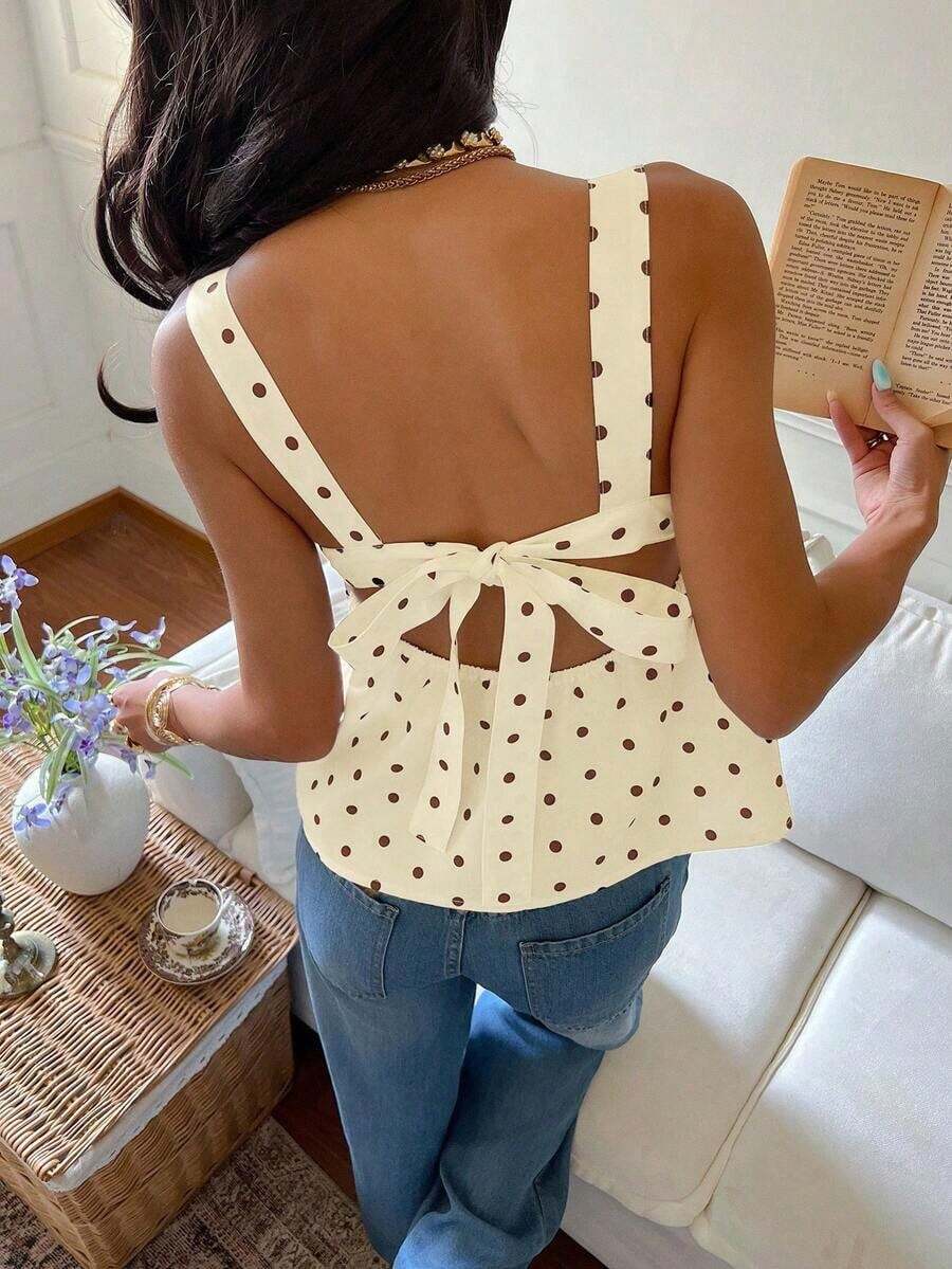 Blusas de lunares para mujer, blusa con lazo en la espalda, blusa de lunares retro clásica para mujer blanca de verano casual - Multicolor 2 - Ver 1