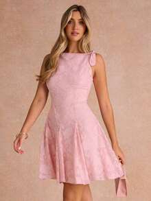 Vestido mini casual y de fiesta con pliegues y lunares para mujer - Rosa - Ver 5