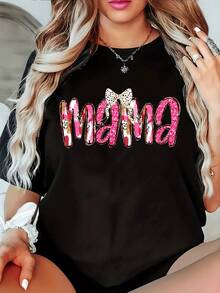 100% Cotton Short Sleeve Round Neck Printed Shirt For Ladies In Mom Style, It Is The Perfect Gift For Mom. - 黑色 - 查看 2