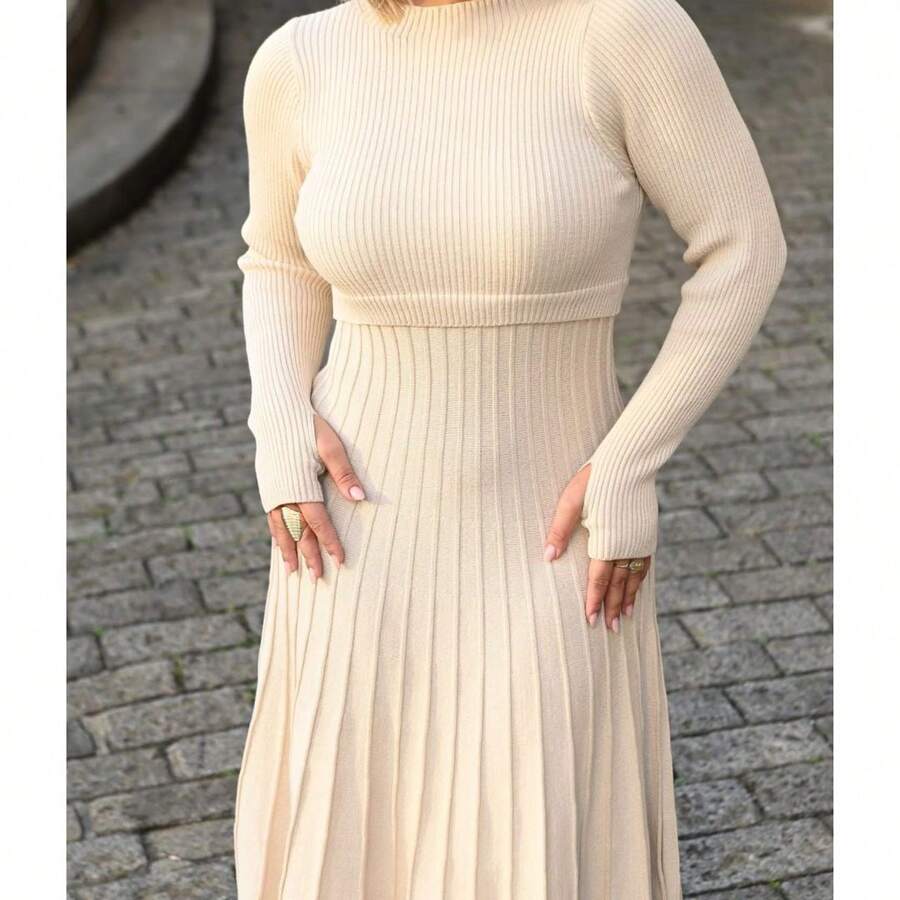Modal Knit Throbby Dress - 沙 - 查看 1