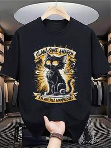 Camiseta Claw-Some Anarch Cat para Adultos - Camiseta Gráfica Negra con un Felino Feroz y el Lema Claw-Some Anarch, Diseño Retro Atrevido, Camiseta de Manga Corta de Ajuste Cómodo, Estampado Duradero, Ropa Casual, Regalo Perfecto para Amantes de los Gatos y Fanáticos de la Moda Alternativa - Negro - Ver 1
