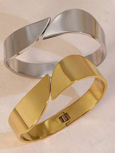1 pieza Brazalete de acero inoxidable con diseño geométrico retorcido y simétrico, brazalete de corte de moneda vintage minimalista y abierto, adecuado para uso diario