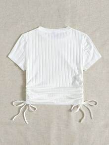 Camiseta tejida de canalé con fruncido lateral con cordón - Blanco - Ver 2