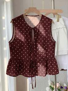 Blusa de rayas y estampado sin mangas para uso diario sencilla, tops sin mangas - Marrón - Ver 4