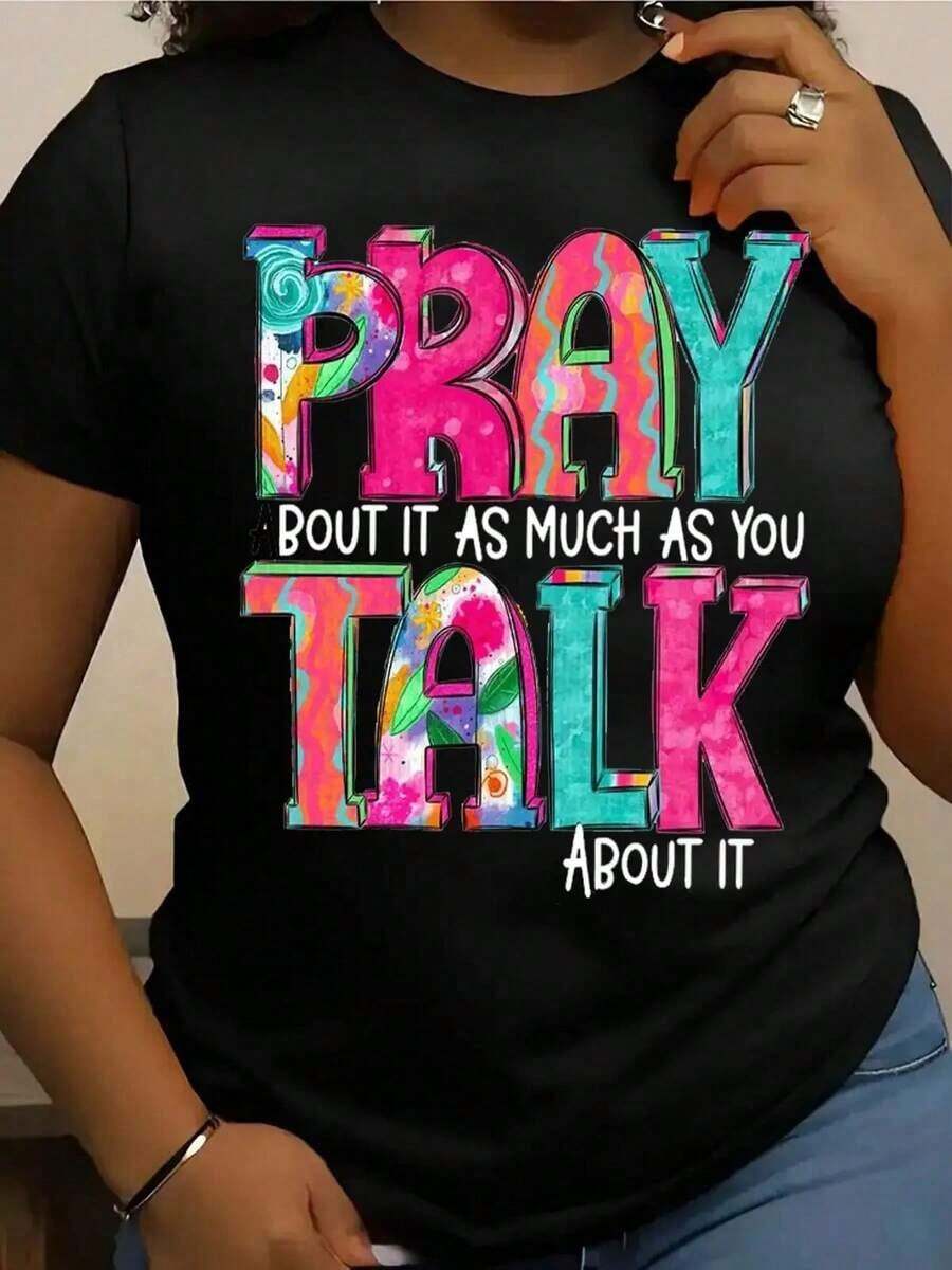 Camiseta unisex con estampado "Pray More, Speak Less" - Camiseta casual de manga corta con cuello redondo, ultra suave y transpirable, estilo veraniego - Regalo religioso cristiano perfecto para mujeres, madres, amigas, ropa de mujer, blusas para mujer, tops para mujer, camisetas para mujer. Tela ligera y transpirable, conjuntos casuales para mujer, ropa para climas cálidos, diseño divertido, ideal para jugar al aire libre. - Multicolor - Ver 1