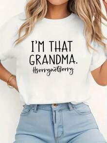 Camiseta con estampado de letras creativas, sudadera con estampado de la frase "I'M THAT GRANDMA", sudadera casual de cuello redondo, blusa de mujer, camisa > Hermosa. - Blanco - Ver 8