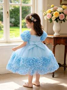 Váy hoa tutu đính sequin đáng yêu cho bé gái dự tiệc sinh nhật, thích hợp cho tiệc chiêu đãi, không bao gồm băng đô - Màu xanh nhạt - Xem 2