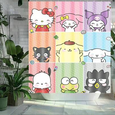 1pc Cartoon Shower Curtain - Adorable Bathroom Decor. This Handmade Shower Curtain Features A Beautiful Printed Design, Made Of Soft And Easy-To-Clean Fabric, Showcasing A Charming Cartoon Art Style.