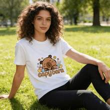 Tops para mujer de manga corta de algodón con estampado de capibara y huevos de Pascua para mujer - Blanco - Ver 6