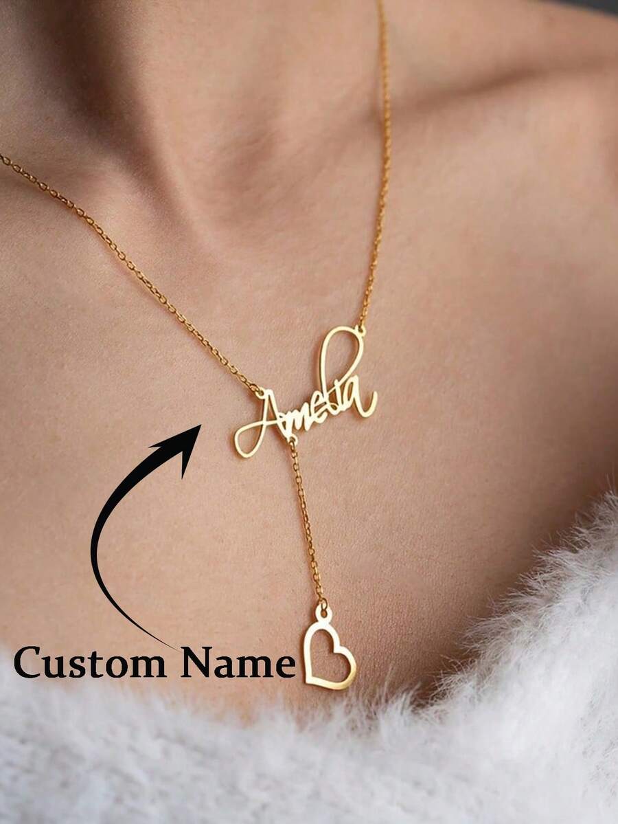 Dây chuyền khắc tên theo yêu cầu, Mặt dây chuyền khắc tên theo yêu cầu, Quà tặng Ngày của Mẹ, Dây chuyền hình trái tim phong cách retro bằng thép không gỉ, Dây chuyền khắc tên theo yêu cầu dành cho nữ, Trang sức mùa hè, Phụ kiện đi biển dành cho nữ, Quà tặng Ngày của Mẹ - Nhiều màu - Xem 1
