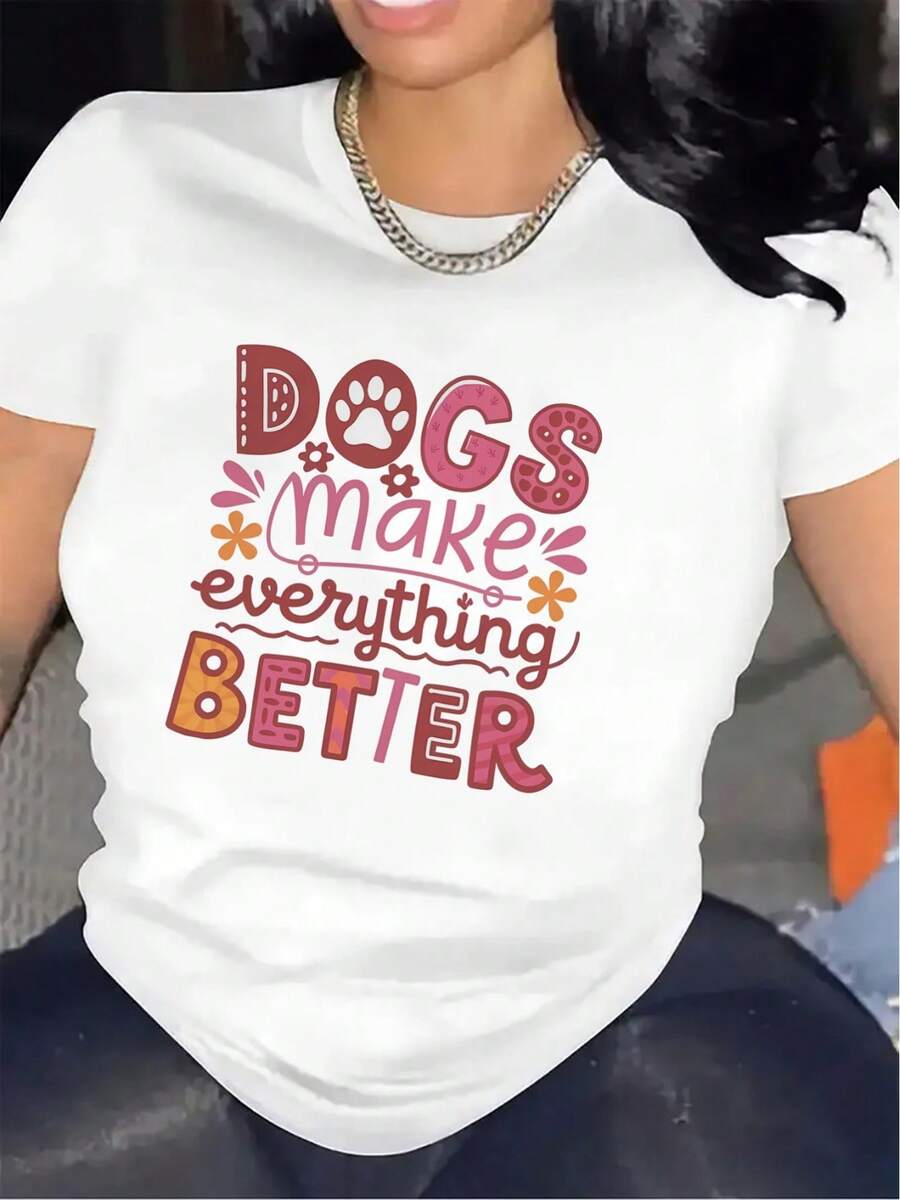 Camiseta de Poliéster con Diseño "Los Perros Hacen Todo Mejor", Ideal para Uso en la Sala de Estar, Tela Duradera y Cómoda, Regalo Perfecto para Amantes de los Perros, Estilo Ligero y Moderno para Atuendos Informales - Negro - Ver 1