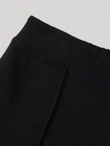 Pantalones anchos de cintura alta de unicolor de uso casual para mujeres - Negro - Ver 5