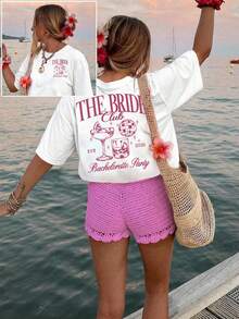 Camiseta con Estampado Gráfico para Despedida de Soltera, Manga Corta, Cuello Redondo, Estilo Casual para Verano y Primavera, Ropa de Mujer - Alta Calidad - Blanco - Ver 2