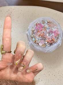 1盒歐泊乾花美甲材料，薄錦緞乾花，亮片美甲裝飾，仙女花園主題美甲飾品 - 彩色 - 查看 1