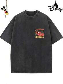 Men's Disney Washed Lightning McQueen Flame Tee, Retro Racing Print, Loose Fit, Premium Cotton. - Black - View 3