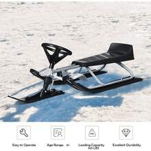 Snow Racer S, Ski S Slider Board With Steering Wheel, Twin Brakes, Retractable Pull Rope, For  Age 6 & Up, Holds Two Children Or A Teenager - Reinforced Version-gray - View 8