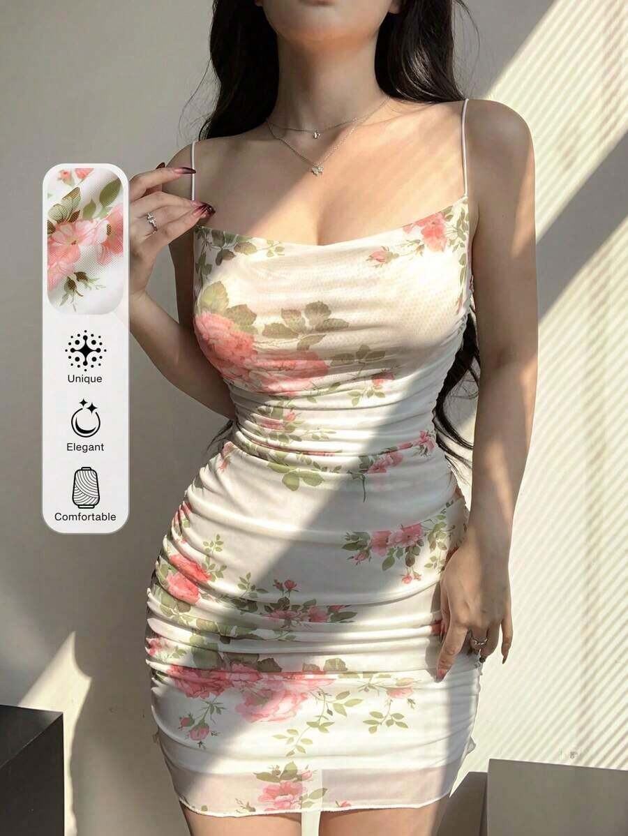 Vestido mini elegante de mujer con tirantes de espagueti, plisado y de unicolor, vestido de verano para la temporada de regreso a la escuela - Blanco 2 - Ver 1