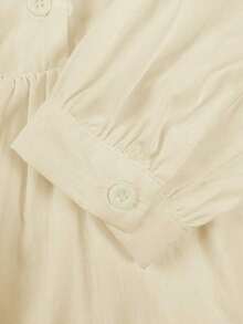ii Blusa de manga larga con volantes, parches de encaje y unicolor casual blanca para primavera - Albaricoque - Ver 7