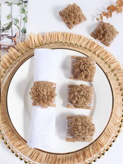 1-12pcs Natural Linen Napkin Rings, Suitable For Holidays, Parties, Birthdays, Weddings And Dinners