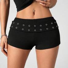 ICON Sexy Street Wear Ultra Low Waist Distressed Casual Black Shorts - Negro - Ver 2