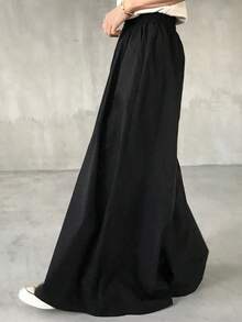 Pantalón ancho y suelto de pierna ancha y culotte negro para mujer, primavera - Negro - Ver 2
