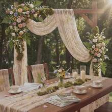 1/3pcs Champagne Floral Table Runner, 10ft Embroidered Tulle Spring Wildflower Table Runner, Room Decor, Seasonal Summer Butterfly Kitchen Dining Room Gauze Decoration For Wedding Decor, Baby Shower, Birthday Decoration - Pansy - View 9