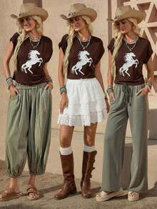 LUNE Camiseta de Manga Murciélago con Cuello Redondo, Casual - Blanco 5 - Ver 12