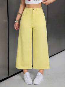 Jeans unicolor con cremallera - Amarillo claro - Ver 7