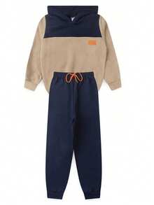 Boys' Winter Fleece Set With Hood, Pants And Jacket - Navy Blue - View 12