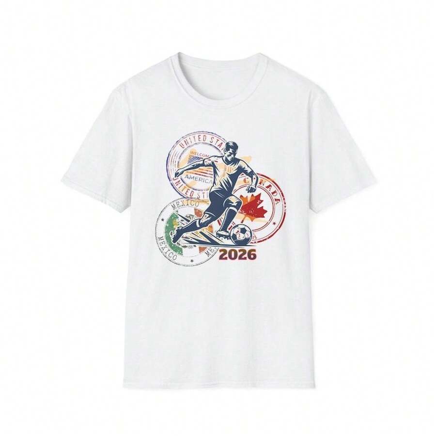 Unisex Pure Cotton T-Shirt, Round Neck, Loose Fit, Casual Style, For The 2026 World Cup, USA, Canada, Mexico - 白色 - 查看 1