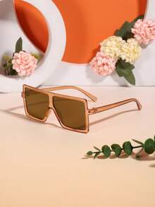 1 pieza Gafas de moda cuadradas transparentes rosas para niños y niñas de 5 a 9 años, con marco de plástico y lentes completamente teñidos de rosa, estilo de moda Y2K, para uso diario y vacaciones de verano en la playa con estuche - Multicolor - Ver 8