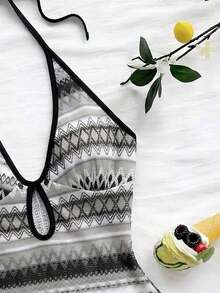 Nuevo mono mini con tirantes de punto multicolor a rayas, sin espalda, adecuado para otoño/invierno, Halloween, Año Nuevo, carnaval, fiesta, cita, té de la tarde, playa, como capa o prenda exterior - Gris - Ver 7
