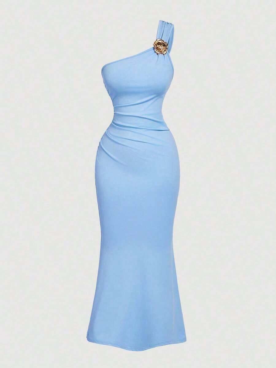 Hannahelzahed  MOD Falda de cola de pez con pliegues asimétricos y broche dorado como decoración - Azul - Ver 1
