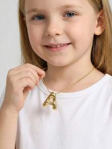 1pc Exaggerated Individualistic Fashion Chunky Balloon Initial Letter Pendant Necklace Stainless Steel Chain Bubble Alphabet Necklace For Girls Kids Family Friends Mom Mother's Day Birthday Festival Anniversary Jewelry Accessory Gift For Everyday Wear - Gold - View 4