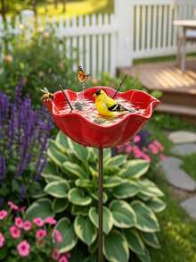 1件金屬鳥與花餵食器、花園種植盆、金屬鳥與花浴盆、昆蟲澆水站、花園裝飾，適用於露台、戶外花床、園藝工具、夏季必需品、餵鳥、婚禮季節、裝飾 - 均碼 - 查看 6