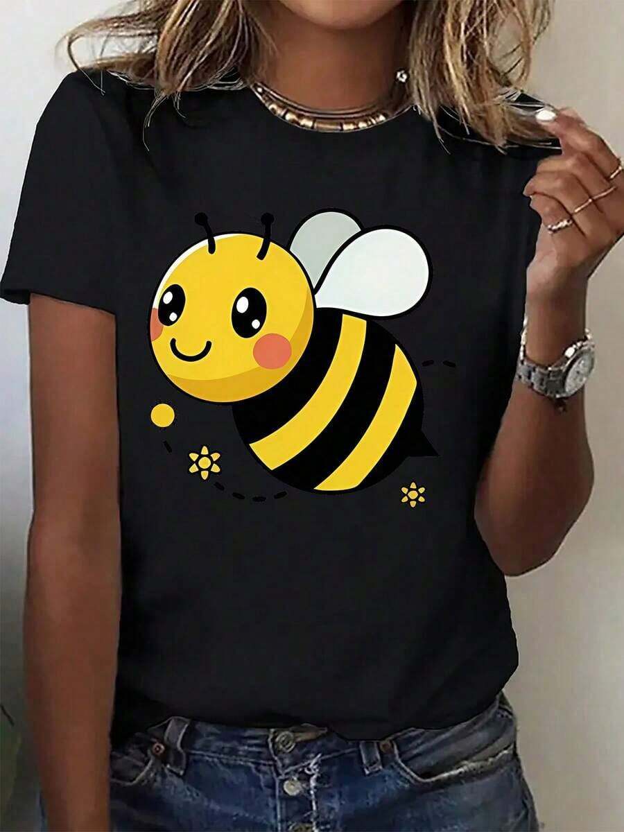 Nuevo Modelo de Verano 2026 1pscBreakElSistemaLindoPequeñoAbejaDibujos animadosImprimirPatrón,InformalYCómodoManga cortaCamisetaAdecuadoParaCorrerYDeportes,Elegante,Elegante,ÚnicoYDiversiónCómodo,SuaveYTranspirableAManga cortaCamisetaParaAl aire libreDeportesYOcioAdecuadoParaEleganteFestividades,UnisexoParejaDesgaste,De la hermanaDesgaste,IdealParaRegalos. Camiseta de cuello redondo y corte holgado, 100% algodón, talla grande, adecuada para uso diario en la calle y salidas. - Negro - Ver 1