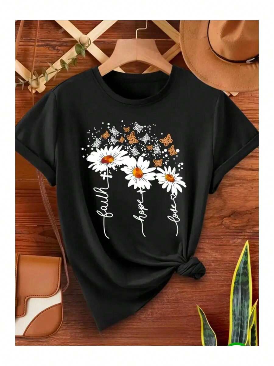 HOPE LOVE WRITING DETALJER BASIC T-SHIRT Lös och bekväm - Tillbaka - Visa 1