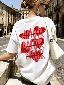 Playera Casual Oversize Mujer con Diseño "Amor Corazones Rojos" - Estilo Romántico y Femenino BASQ - Blanco - Ver 1