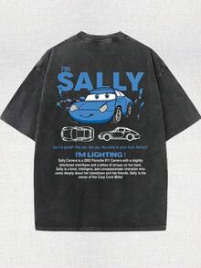 Men's Disney Black Washed Cars Sally Tee, Retro Print, Loose Fit, Premium Cotton. - Black - View 2
