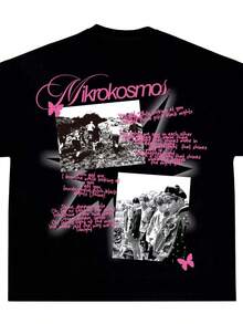 Trendig T-shirt med tryck, -inspirerad tröja, Mikrokosmos Bangtan merch för konserter, kortärmad T-shirt med rund hals, 100% bomull, avantgardistisk och personlig design, ogenomskinligt tyg, lämplig för vår, påsk, unisex T-shirt. - Svart - Visa 1