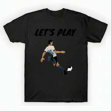 Let's Play Football T-Shirt unisex de la de algodón puro de alta densidad de 220 g. C-AmiS-eta uniS-ex 100 % aL-Godón de - Tejido de alta densidad. Apta para todo tipo de perS-onas, ya sean mujeres o hombres. Tejido duradero de alta C-Alidad apto para todas las estaciones, suave al tacto pero duradero. Tops transpirables. Conjuntos de otoño para mujer. Conjuntos de vaC-Aciones para mujer. Disfraz de Halloween para mujer. - Negro - Ver 1