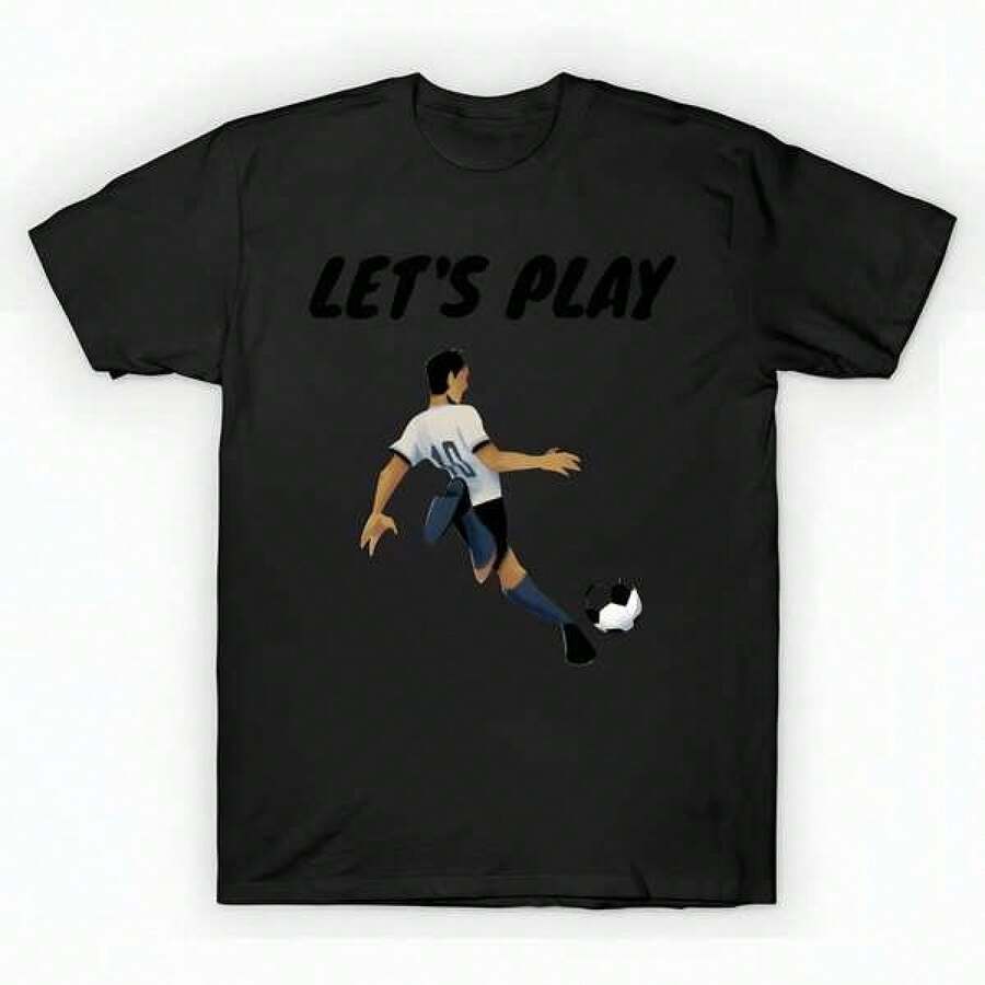 Let's Play Football T-Shirt unisex de la de algodón puro de alta densidad de 220 g. C-AmiS-eta uniS-ex 100 % aL-Godón de - Tejido de alta densidad. Apta para todo tipo de perS-onas, ya sean mujeres o hombres. Tejido duradero de alta C-Alidad apto para todas las estaciones, suave al tacto pero duradero. Tops transpirables. Conjuntos de otoño para mujer. Conjuntos de vaC-Aciones para mujer. Disfraz de Halloween para mujer. - Negro - Ver 1