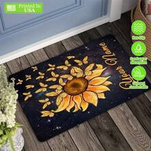 Customization Personalized Butterfly Sunflower Pattern Name Area Rug Door Mats Outdoor Carpet Comfortable Home Decor Mat  Rubber Bottom Suitable Shopping Centers Game Room Living Rooms Bedrooms Offices Camping Daily Festivals Wedding Rug - Multicolor - View 1