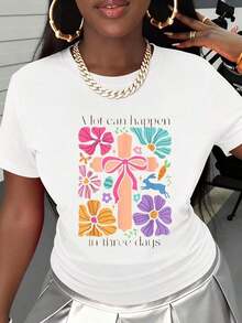 CasualEast Women's Short Sleeve T-Shirt With Cross Design And Christian Easter Theme, Modern And Casual, Round Neck And Loose Fit. - 白色 - 查看 3