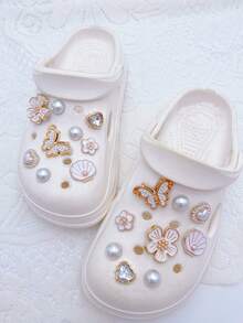 18pcs Fashionable Versatile Pearl Flower Shell Shoe Clips, Detachable DIY Decorations, Multifunctional Shoe Clips For Women's Sandals, Slippers, Beach Bags, Suitable For Holidays And Birthday Party Gifts - Gold - View 6