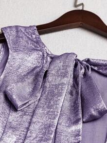 Vestido casual mini de mujer con tirantes de amarre, espalda descubierta, sin mangas, corte evasé y dobladillo con volantes - Morado - Ver 4