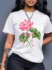 Plus Size Women's Clothing - Oversized T-Shirt For Women - Soft And Breathable Black Top, Suitable For Daily And Formal Wear - Casual Loose Fit T-Shirt, Summer Clothes, Printed T-Shirt, Durable Construction, Short Sleeve T-Shirt, Plus Size T-Shirt For Women. - 白色 - 查看 6