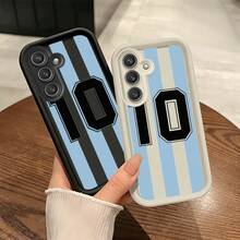 Fanahat-Phone Case: Number Stripes Jersey Design of Black And White Phone Case, Made from Soft TPU Material, Offering High Quality And Protection, Compatible with Samsung Models A01, A03s, A04s, A05, A05s, A07, A13, A14 4G, A14 5G, A15 4G, A15 5G, A16 5G - Beis - Ver 5