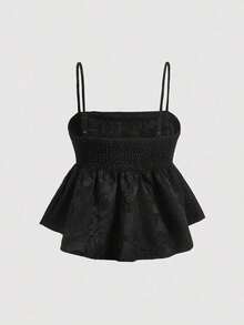 Top de tirantes estilo peplum con diseño jacquard para el Día de San Valentín de verano - Negro - Ver 2
